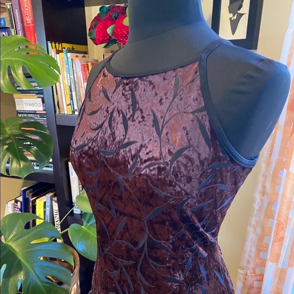 Vintage Karen Kane Brown Velvet Burn Out Maxi Dress - Tagged Sz L